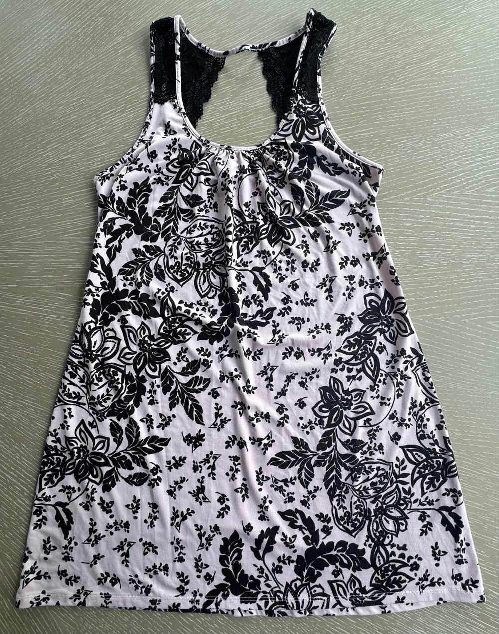 Apt. 9 Intimates Black & Light Pink Floral Lace Racerback Nightgown Chemise Sz S
